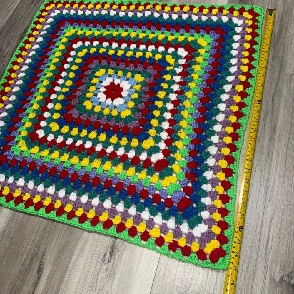 Handmade Crochet Granny Square Rainbow Afghan Throw Blanket Multi Color 27x27